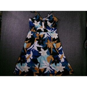 Ouges Dress Womens 2XL Floral Spaghetti Strap V-Neck Elastic Waist Knee Length